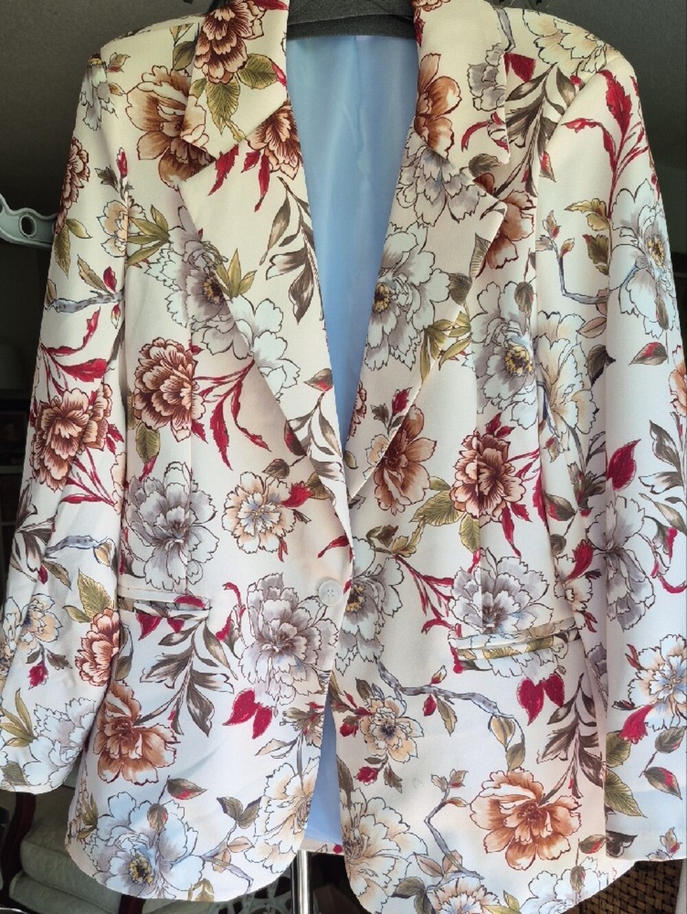 Italian Floral oversize Jacket & Pleated Skirt Set Cream Floral NWOT fits Med